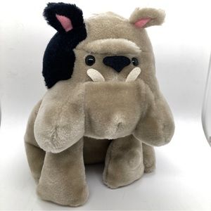 Graphics International Vintage 1985 Gray Bulldog Plush Stuffed Animal Red Collar